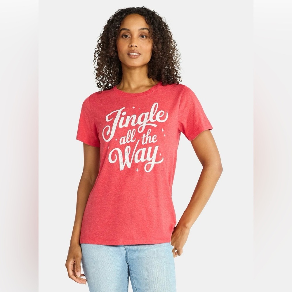 Holiday Time Red Jingle All The Way Christmas Short Sleeve T - Shirt